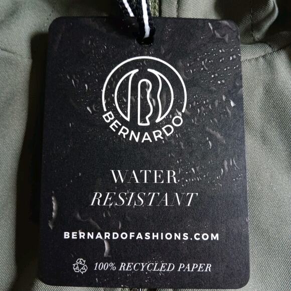 Bernardo Long Hooded Raincoat Olive Green Womens M Minimalist - Picture 9 of 12